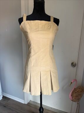 Le Lis Cream Pleated Mini Dress with Wide Straps